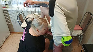 In the Afternoon, I Fuck My Neighbor in the Mouth in the Kitchen and Cum