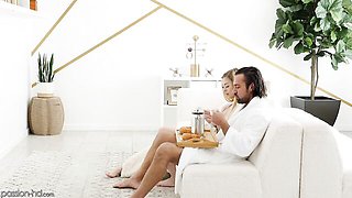 Aesthetic blonde with round ass Amber Moore rammed from behind