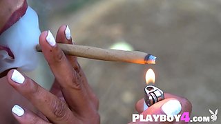 Good-sized booty curly ebony doll super-steamy striptease