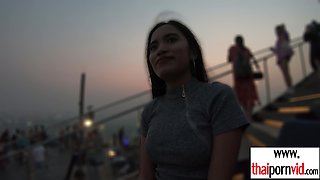 Petite amateur Thai teen Cherry spends some time on lovers big white cock