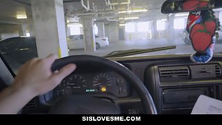 Stepbrother tricks his lump of fuck meat of a sister to deepthroat him in the car - sislovesme