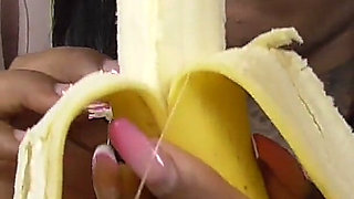 Ebony teen banana eating!