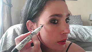 Dirty Talking Slut with Body Writing, Upside Down Sloppy Dildo Deepthroat