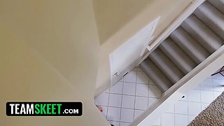 Teamskeet - successful brother ambles in on his glorious stepsis rubbing her wet teenie pussy and helps her cum