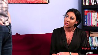 CFNM bitch teases perverted naked male while stroking di