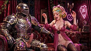 3D Anime Medival Stripper Masturbates and Fucks Knight