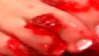 Brunette babe gives perfect footjob to lucky guy