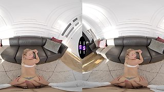 A blonde girl peaches has sex with a guy in the room