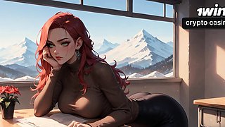 Redhead's orgasm on snowy mountain peak. Alpine lovemaking