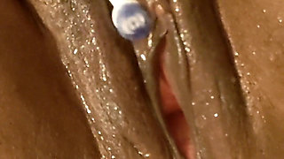 Pounding My Wet Pussy with Big Dildo Stimulating My Clit with Electric Toothbrush