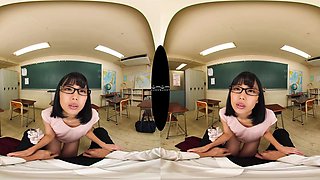 Japanese Classroom Glasses Explores Darkhaired POV VR
