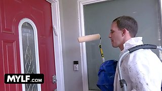 Mylf - ebony cougar Misty Stone juggles her juicy black pussy on large milky dong and swallows huge sperm