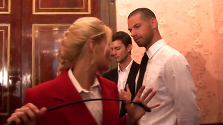 Petite Blonde Takes Double Penetration From Three Guys in a Palace Gangbang