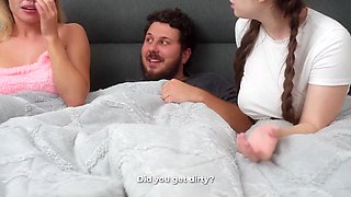 Thick teen masturbates to the view of her bf fucking her blonde stepsister