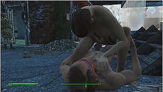Brothel With Glass Windows - The Work of Prostitutes in a Fallout 4 Porno Game, Lesbian Strapon