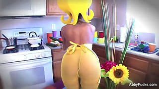 Cartoon style Abigail Mac getting off in the kitchen