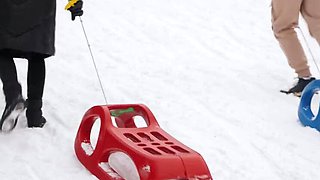 Laura Quest Winter Blowjob Outdoor Public Sex with Cum in Mouth - Amateur Teen Girlfriend Fucking in Car