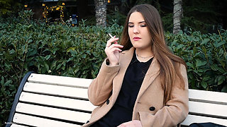 Russian Girl Spends Her Lunch Break Smoking 3 Cigs in a Row