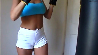 Busty Blonde Gets Her Camel Toe Fucked by Personal Trainer Crush