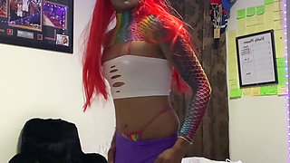 INDIAN FEM BOY RED HAIR SLUT CROSSDRESSER WHORE BIG DICK IN PANTS BULGE SMLL TITS