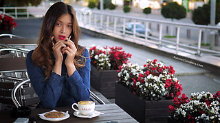 Magnetic Russian Beauty Playing with Cigarette Smoke