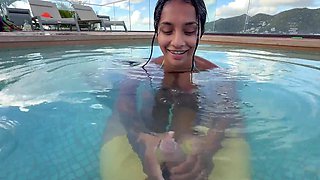 She sucks my dick a little bit and jerks me off in the pool