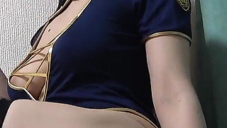 View From Under the Table, Busty Japanese Flight Attendant's Ass, Thighs, Legs, Thong Panties, Camel Toe and Stockings