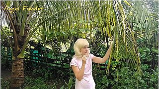 Naked woman in garden as a slutty fantasy