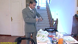 Cheating busty wife is rough anal fucked by plumber