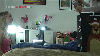 This is how a happy new year looks like with two gorgeous college girls in a CFNM Handjob challenge for cum