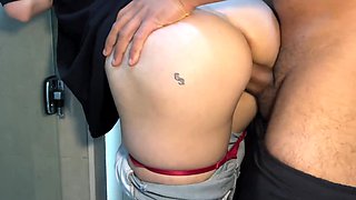 Hot maid with big ass gives me a handjob in latex gloves and then begs me to pound her doggystyle