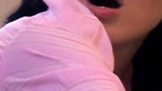 Her sexy black pantyhose makes him cum hard