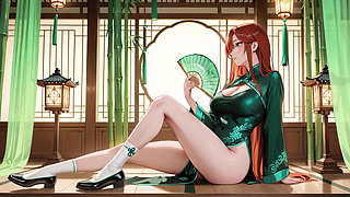 Red Hair & Emerald Qipao! Lazy Seduction in the Eastern Courtyard.