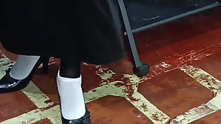 Tied with Plastic Tape Gagged with a Heel on the Face and Being Masturbated with a Toy
