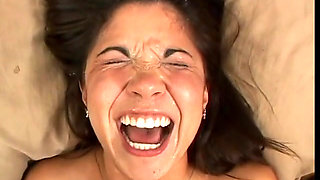 Young Brunette with Saggy Tits and Fat Cock for Close up Camera Cum Shot