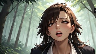 A super hot and blushing suck off in the misty forest