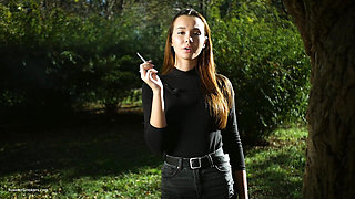 Seductive Russian Beauty Smoking Cigarette Outdoor Vibes
