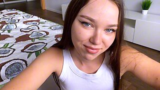Fucked stepsister stuck under the bed and cum in her mouth