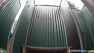 Czech Pool 3: Shy Brunette Shower Tease