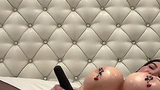 Big Tits Nipple Clamps Oiled up Rough Play