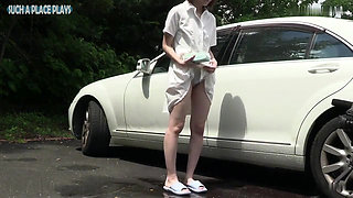 Bare Bliss Shaved Married Beauty Exposed Blowjob Car Wash Tease Tight Thrust Creampie Finish