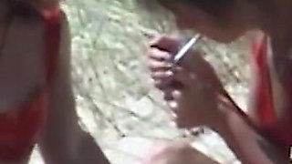 Teen lesbians on the beach
