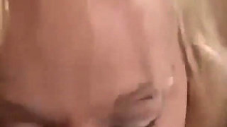 Mature Blonde Sucks and Jerks Cock on Yellow Couch