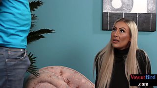 Blonde voyeur fond of interracial dick