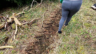 Complete Naked Girl in the Woods and Whipping Her Body and Genitals