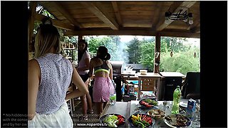 No Panties Mini Skirt Short Skirts Barbeque Party With Hot Tight Shaved Pussy Girls Outdoors - Leon Lambert