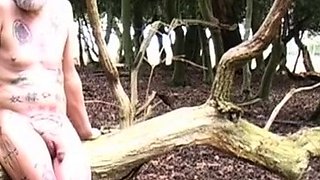 Bearded Daddy Strips Outdoors