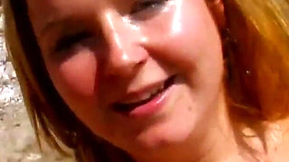 Chubby babe gets anally fucked on the beach