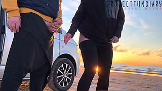 sunset sex at the beach in yoga leggings