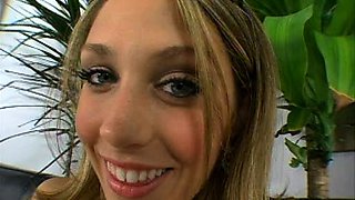Small titted brunette Sharron with glasses masturbates